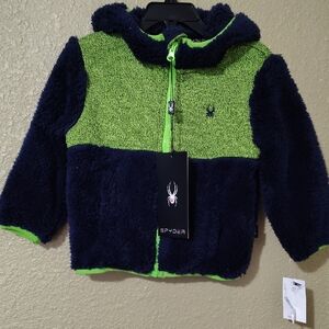 Spyder Boys Lime and Navy Fleece Hoodie Jacket